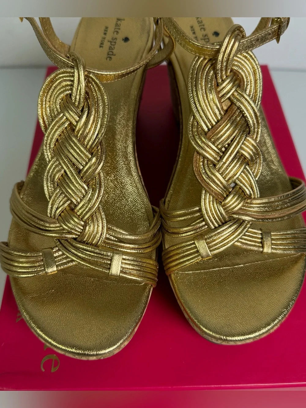 Kate Spade NY Becca Gold Metallic Cork Wedge Gladiator Sandal Women's Size 10M